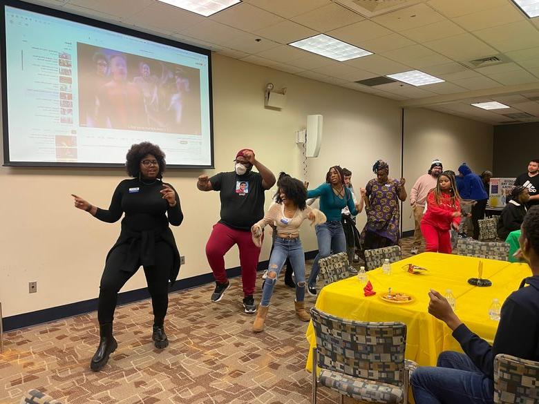 students dancing during Black History month kick-off